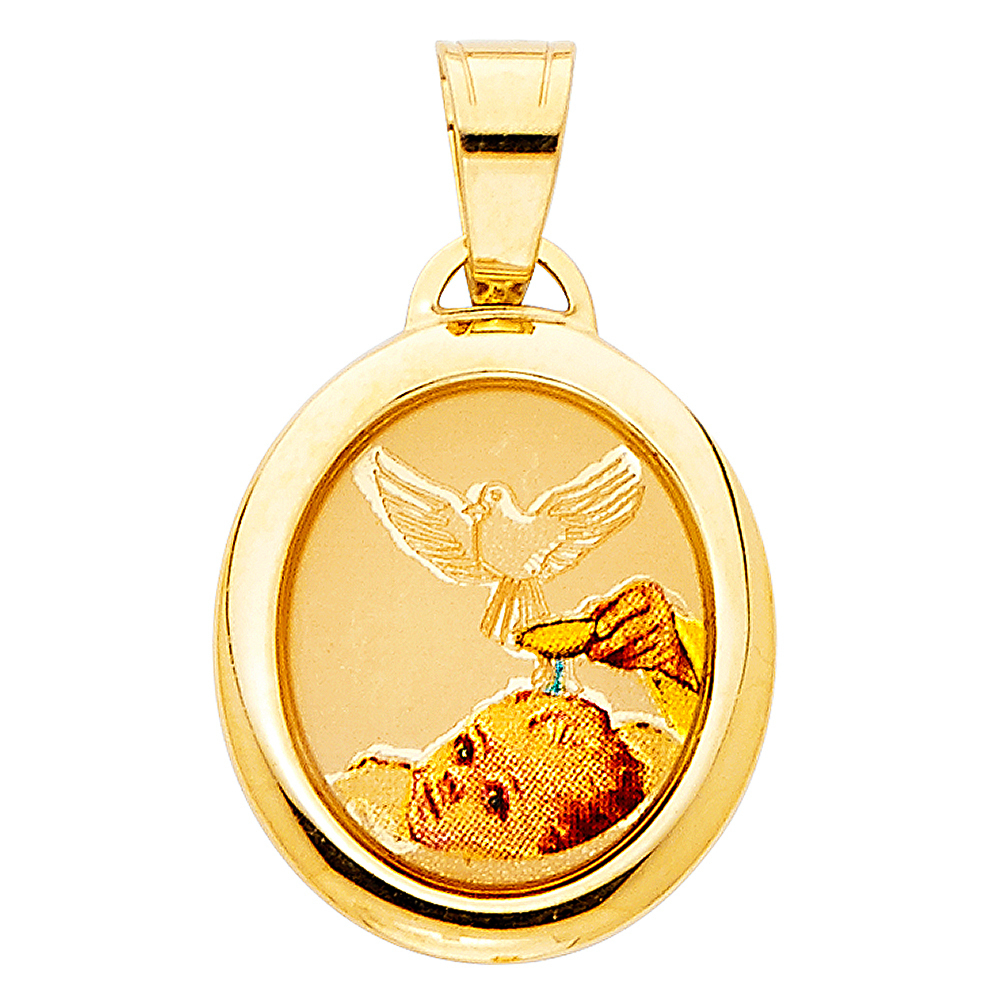 14K Yellow Gold Small Religious Baptism Picture Charm Pendant